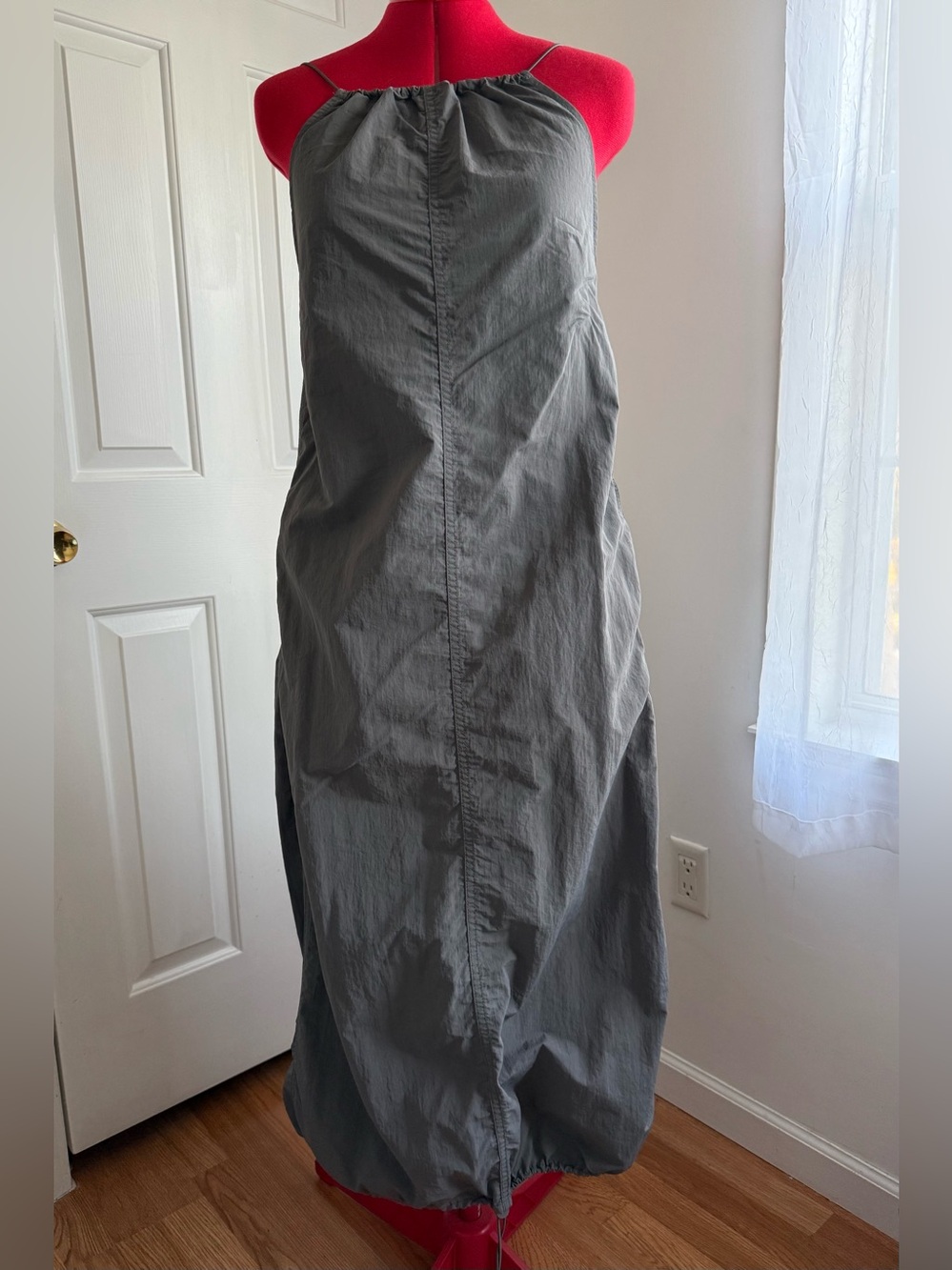 Zara Gray Backless Toggle Midi Dress Relaxed Drawstring Hem Size Small